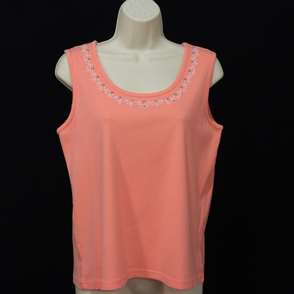 Sag Harbor Tops - Sag Harbor Women's Embellished Tank Top S Small Pink Beads Sequins Embroidered